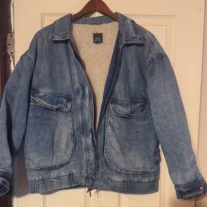 Women's Blue Denim Jacket with Sherpa Lining